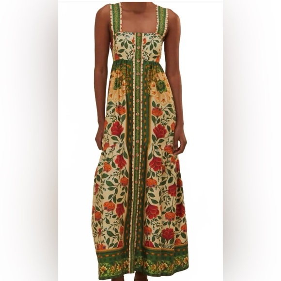 FARM Rio Dresses & Skirts - FARM Rio Back Bow Maxi Dress In Garden Tapestry Sand NWT XS